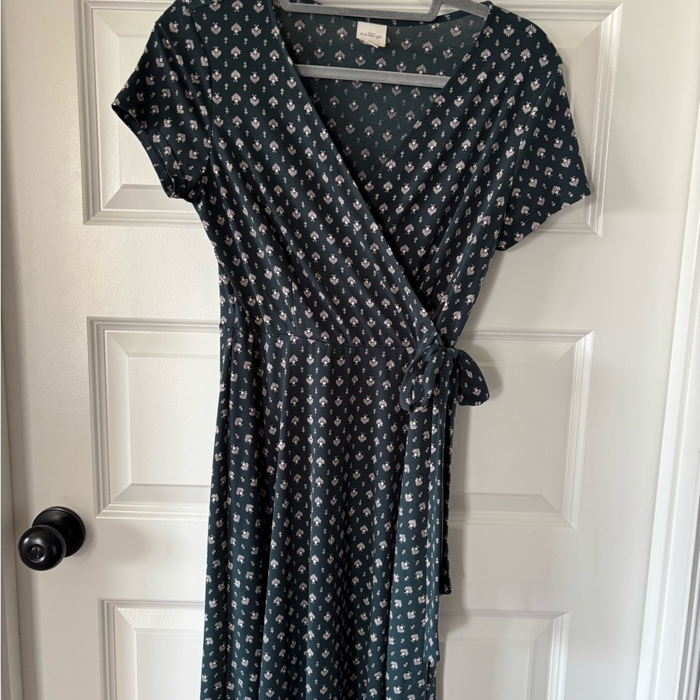 Kaileigh Teal Floral Wrap Midi Dress